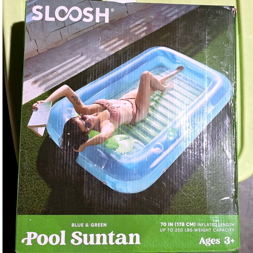 Sloosh Inflatable Pool Suntan Tub Lounger Blue Green 70in 40826 250lb Capacity